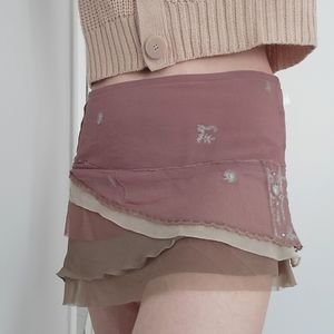 Blush & Mauve Embroidered Tiered Mini Skirt